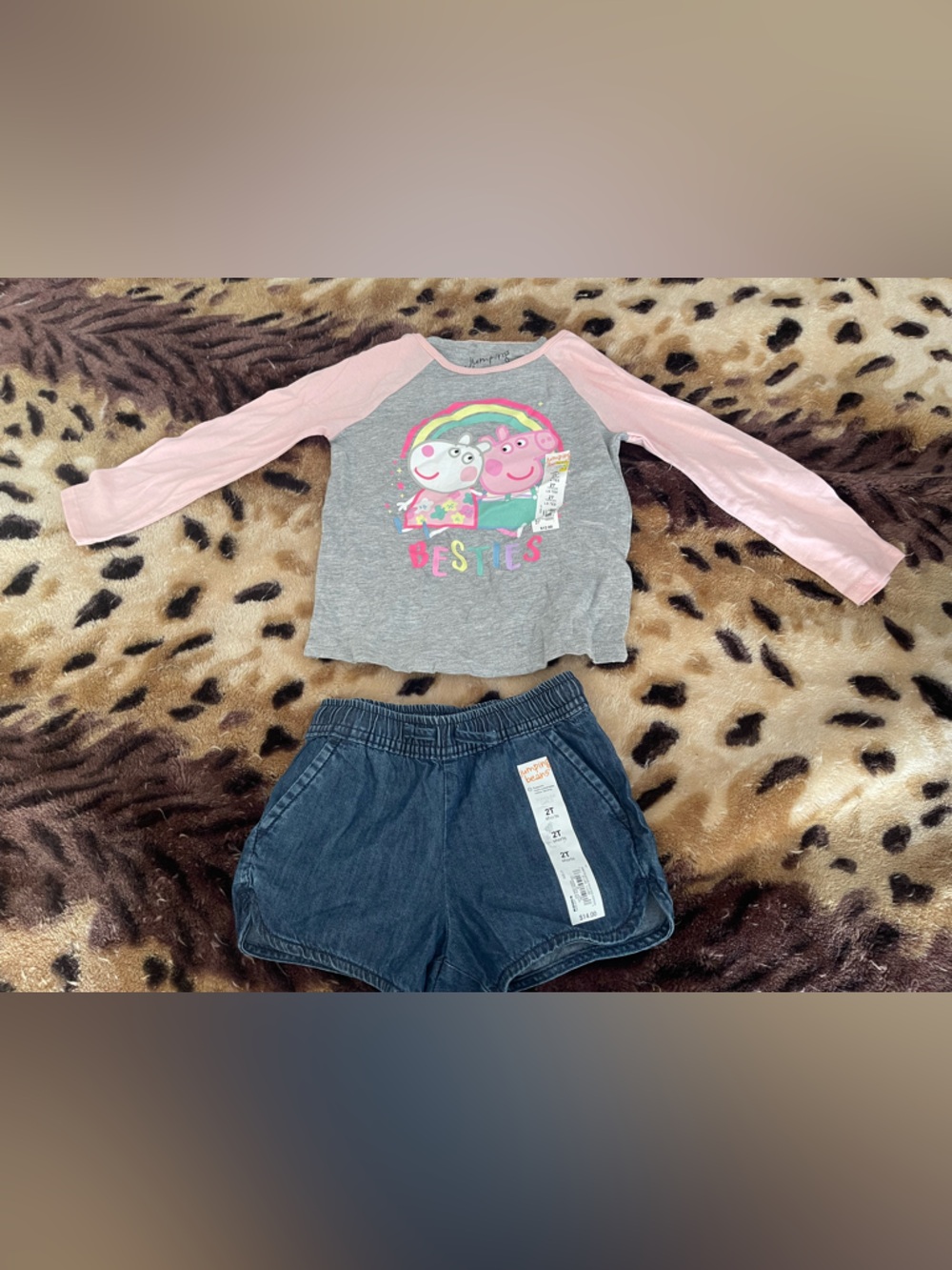 jumping beans Pink & Gray Peppa Pig Besties Raglan Top with Navy Shorts